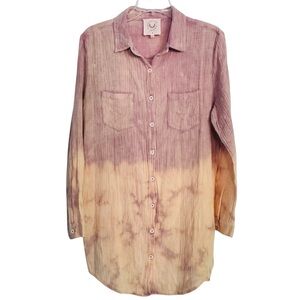 Fantastic Fawn Size M Dip Dyed Cotton Gauze Long Sleeve Boho Coastal Dress-Tunic